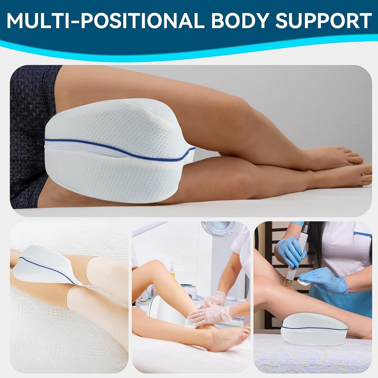 Worelli Knee Pillow ergonomic contour shape — machine washable cover included, ships from US