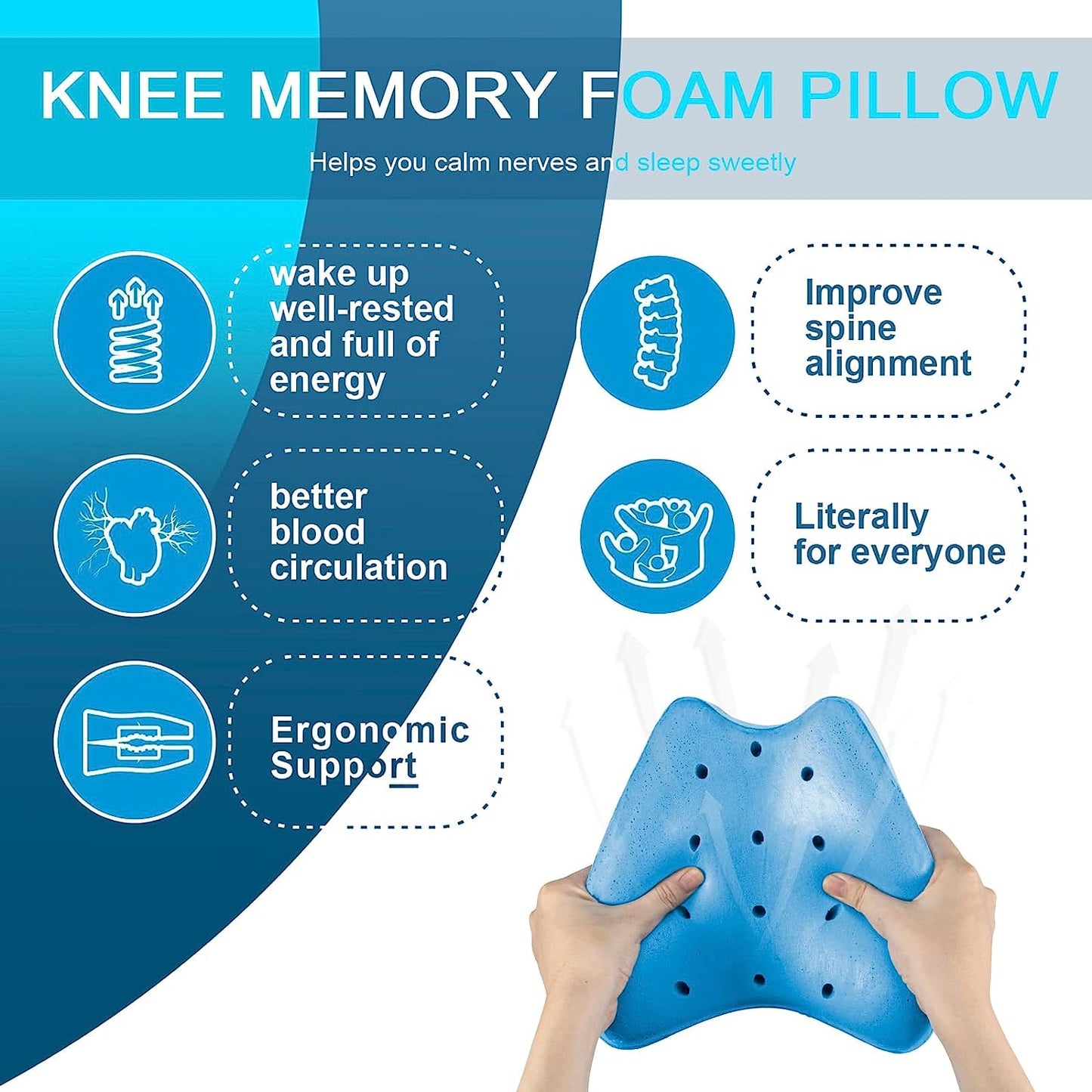 Worelli Knee Pillow memory foam — supports natural spinal alignment for side sleepers