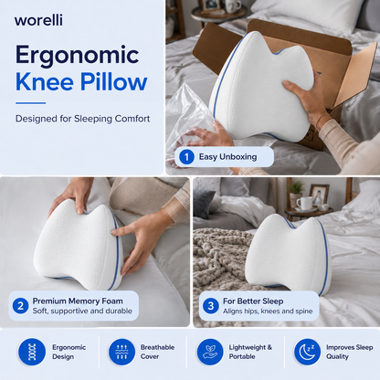 Worelli Knee Pillow for Side Sleepers — Helps Reduce Lower Back Pain, Sleep More Comfortably & Wake Up Less Stiff